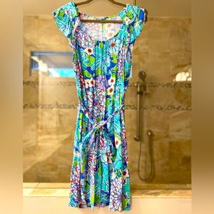 Lilly Pulitzer XL Maya Dress in Worth Blue May Flowers Print